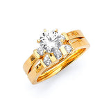 Anillo de Compromiso de Dos Piezas con Circonia Cúbica Blanca y Acabado de Alto Pulido en Oro de 14K