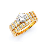 Anillo de Compromiso de Dos Piezas con Circonia Cúbica Blanca y Engaste Pavé en Oro de 14K