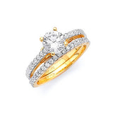 Anillo de Compromiso de Dos Piezas con Circonia Cúbica Blanca y Engaste Pavé en Oro Bicolor de 14K