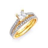 Anillo de Compromiso de Dos Piezas con Circonia Cúbica Blanca y Engaste Pavé en Oro Bicolor de 14K