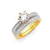 Anillo de Compromiso de Dos Piezas con Circonia Cúbica Blanca y Engaste Pavé en Oro Bicolor de 14K