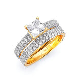 Anillo de Compromiso de Dos Piezas con Circonia Cúbica Blanca y Engaste Pavé en Oro Bicolor de 14K