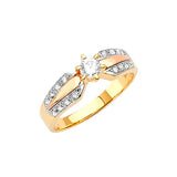 White CZ Pave Engagement Ring in 14K Tri-Color Gold