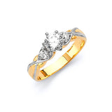 White CZ High-Polish Engagement Ring in 14K Two-Tone Gold