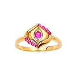 Red CZ Center-Stone Ladies Ring in 14K Gold
