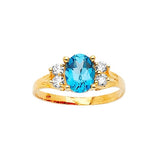 Blue & White CZ Center-Stone Ladies Ring in 14K Gold