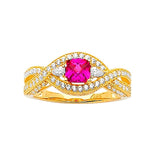Red & White CZ Center-Stone Ladies Ring in 14K Gold
