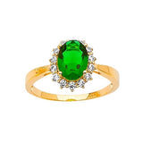 Green & White CZ Center-Stone Ladies Ring in 14K Gold