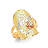 White CZ Ladies Ring in 14K Tri-Color Gold