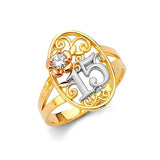 White CZ Ladies Ring in 14K Tri-Color Gold