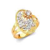 White CZ Ladies Ring in 14K Tri-Color Gold