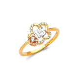 White CZ Heart Ladies Ring in 14K Tri-Color Gold
