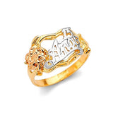 Heart Ladies Ring in 14K Tri-Color Gold