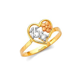 White CZ Heart Ladies Ring in 14K Tri-Color Gold