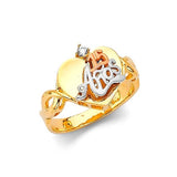 White CZ Heart Ladies Ring in 14K Tri-Color Gold