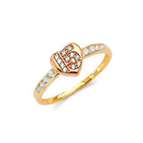 White CZ Heart Ladies Ring in 14K Tri-Color Gold