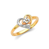 White CZ Heart Ladies Ring in 14K Tri-Color Gold
