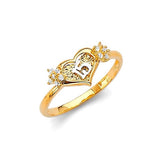 White CZ Heart Ladies Ring in 14K Two-Tone Gold
