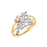 White CZ Heart Ladies Ring in 14K Tri-Color Gold