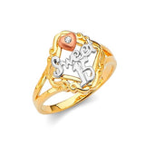 White CZ Ladies Ring in 14K Tri-Color Gold