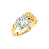 White CZ Ladies Ring in 14K Two-Tone Gold