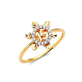 White CZ Ladies Ring in 14K Two-Tone Gold