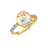 White CZ Ladies Ring in 14K Tri-Color Gold