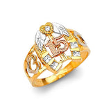 White CZ Ladies Ring in 14K Tri-Color Gold