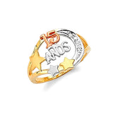 White CZ Ladies Ring in 14K Tri-Color Gold