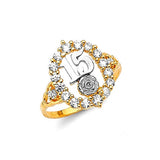 White CZ Ladies Ring in 14K Two-Tone Gold