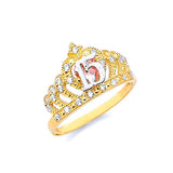 White CZ Tiara Ladies Ring in 14K Tri-Color Gold