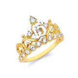 White CZ Tiara Ladies Ring in 14K Two-Tone Gold