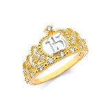 White CZ Tiara Ladies Ring in 14K Two-Tone Gold