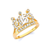 White CZ Tiara Ladies Ring in 14K Two-Tone Gold