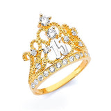 White CZ Tiara Ladies Ring in 14K Two-Tone Gold