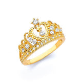 White CZ Tiara Ladies Ring in 14K Gold