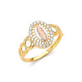 White CZ Guadalupe Ladies Ring in 14K Tri-Color Gold