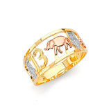 Lucky Charm Ladies Ring in 14K Tri-Color Gold