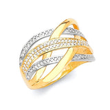 White CZ Multi-Band Ladies Ring in 14K Two-Tone Gold