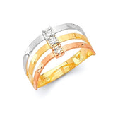 White CZ Multi-Band Ladies Ring in 14K Tri-Color Gold