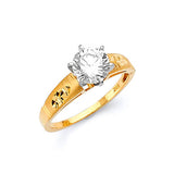 White CZ Satin Engagement Ring in 14K Gold