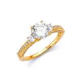 White CZ Pave Engagement Ring in 14K Tri-Color Gold