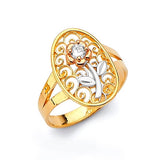 White CZ Flower Ladies Ring in 14K Tri-Color Gold