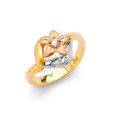 White CZ Flower Ladies Ring in 14K Tri-Color Gold