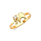 White CZ Elephant Ladies Ring in 14K Gold