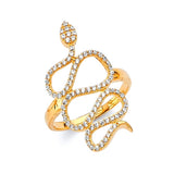 White CZ Snake Ladies Ring in 14K Gold