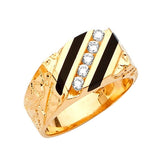 White CZ and Onyx Mens Ring in 14K Gold