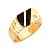 White CZ and Onyx Mens Ring in 14K Gold