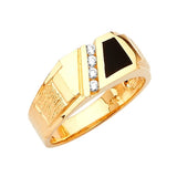 White CZ and Onyx Mens Ring in 14K Gold