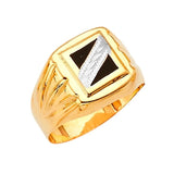 White CZ and Onyx Mens Ring in 14K Two-Tone Gold